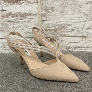 Nina Tan Suede Heels with Rhinestone Accents